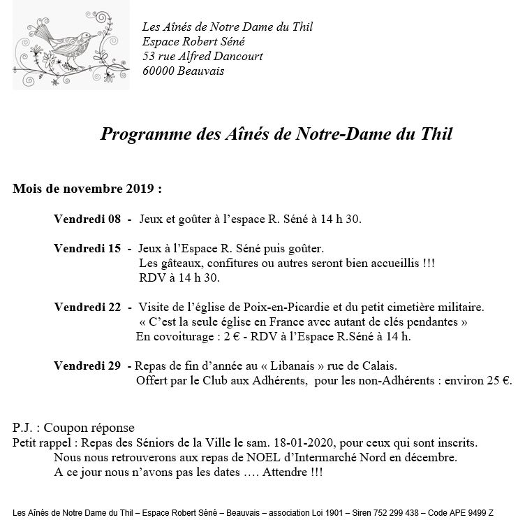 programme n du thil novembre